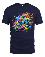 Color Splash Motorcycle T Shirt Rider Racing Graphic Art Tee - navy t-shirt on white background