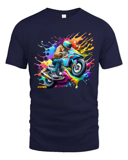 Color Splash Motorcycle T Shirt Rider Racing Graphic Art Tee - navy t-shirt on white background