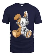 Cute Robot Teddy Bear T Shirt Kawaii Cyber Plush Graphic Tee - navy t-shirt on white background