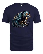 Fierce Black Panther T Shirt Glowing Eyes Wild Beast Graphic Tee - navy t-shirt on white background