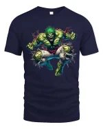 Angry Green Monster T Shirt Powerful Rage Smash Graphic Tee - navy t-shirt on white background