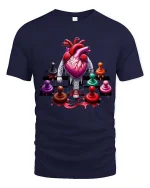 Walking Heart Chess T Shirt Funny Strategy Life Graphic Tee - navy t-shirt on white background