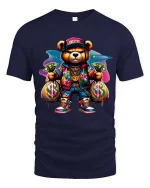 Gangster Teddy Bear T Shirt Funny Money Streetwear Graphic Tee - navy t-shirt on white background