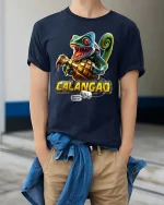 Funny Chameleon Grenade T Shirt Crazy Lizard Cartoon Graphic Tee - model wearing navy tee with hands in pockets