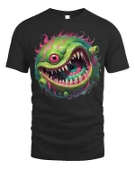 Crazy One Eye Monster Slime Cartoon Graphic T Shirt - black t-shirt on white background