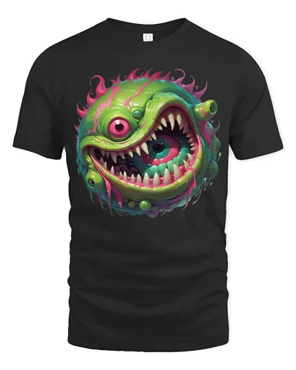 Crazy One Eye Monster Slime Cartoon Graphic T Shirt - black t-shirt on white background