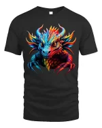 Colorful Fantasy Dragon Head Fierce Graphic T Shirt - black t-shirt on white background