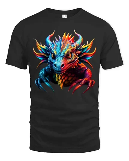 Colorful Fantasy Dragon Head Fierce Graphic T Shirt - black t-shirt on white background