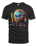 Funny Color Pencil Monster Cartoon Artist T Shirt - black t-shirt on white background