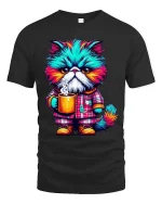 Grumpy Colorful Cat Drinking Coffee Funny T Shirt - black t-shirt on white background