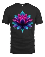 Vibrant Neon Lotus Flower Spiritual Art T Shirt - black t-shirt on white background