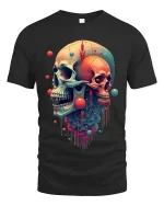 Surreal Dual Skull Abstract Art Graphic T Shirt - black t-shirt on white background