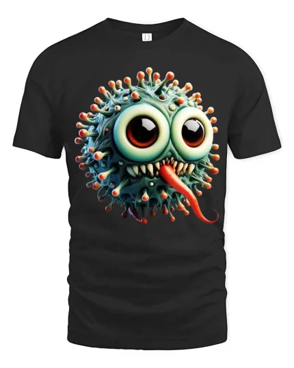 Funny Cute Germ Monster Cartoon Big Eyes T Shirt - black t-shirt on white background
