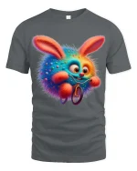 Funny Rainbow Bunny Riding Bike Graphic T Shirt - gray t-shirt on white background