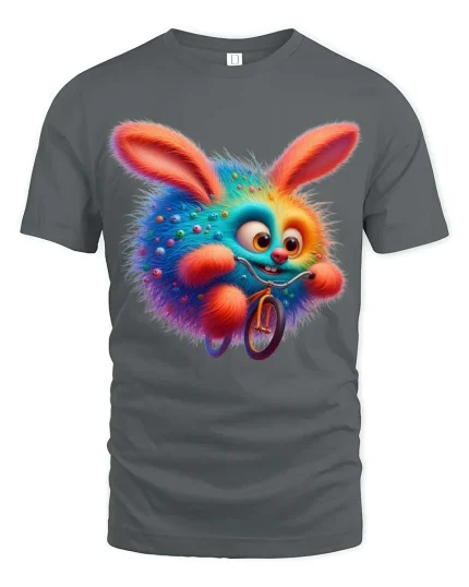 Funny Rainbow Bunny Riding Bike Graphic T Shirt - gray t-shirt on white background