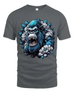 Fierce Blue Gorilla Floral Power Graphic T Shirt - gray t-shirt on white background
