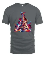 Colorful Eiffel Tower Paris Splash Art Graphic T Shirt - gray t-shirt on white background