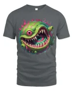 Crazy One Eye Monster Slime Cartoon Graphic T Shirt - gray t-shirt on white background