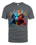 Colorful Fantasy Dragon Head Fierce Graphic T Shirt - gray t-shirt on white background