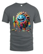 Funny Color Pencil Monster Cartoon Artist T Shirt - gray t-shirt on white background