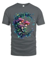 Magical Mushroom Forest Fairy Circle Art T Shirt - gray t-shirt on white background
