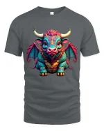 Cute Fantasy Dragon Cow Hybrid Cartoon Art T Shirt - gray t-shirt on white background