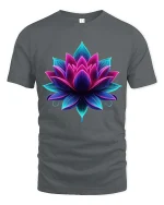 Vibrant Neon Lotus Flower Spiritual Art T Shirt - gray t-shirt on white background