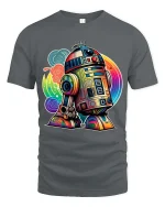 Retro Colorful Robot Droid Cartoon Sci Fi T Shirt - gray t-shirt on white background
