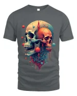 Surreal Dual Skull Abstract Art Graphic T Shirt - gray t-shirt on white background
