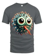 Funny Cute Germ Monster Cartoon Big Eyes T Shirt - gray t-shirt on white background