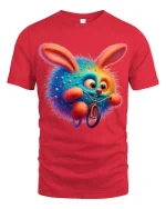 Funny Rainbow Bunny Riding Bike Graphic T Shirt - red t-shirt on white background