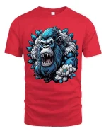 Fierce Blue Gorilla Floral Power Graphic T Shirt - red t-shirt on white background
