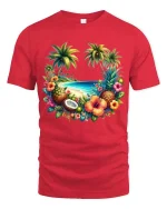 Tropical Beach Paradise Fruit Island Graphic T Shirt - red t-shirt on white background