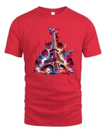 Colorful Eiffel Tower Paris Splash Art Graphic T Shirt - red t-shirt on white background