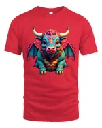 Cute Fantasy Dragon Cow Hybrid Cartoon Art T Shirt - red t-shirt on white background