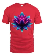 Vibrant Neon Lotus Flower Spiritual Art T Shirt - red t-shirt on white background