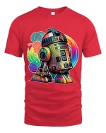 Retro Colorful Robot Droid Cartoon Sci Fi T Shirt - red t-shirt on white background