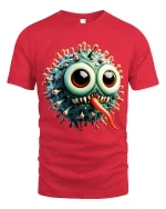 Funny Cute Germ Monster Cartoon Big Eyes T Shirt - red t-shirt on white background
