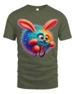Funny Rainbow Bunny Riding Bike Graphic T Shirt - military green t-shirt on white background