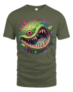 Crazy One Eye Monster Slime Cartoon Graphic T Shirt - military green t-shirt on white background