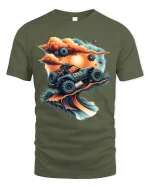 Off Road Adventure Truck Sunset Landscape T Shirt - military green t-shirt on white background