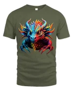 Colorful Fantasy Dragon Head Fierce Graphic T Shirt - military green t-shirt on white background