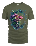 Magical Mushroom Forest Fairy Circle Art T Shirt - military green t-shirt on white background