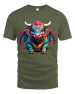 Cute Fantasy Dragon Cow Hybrid Cartoon Art T Shirt - military green t-shirt on white background