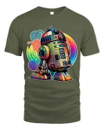 Retro Colorful Robot Droid Cartoon Sci Fi T Shirt - military green t-shirt on white background