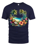 Tropical Beach Paradise Fruit Island Graphic T Shirt - navy t-shirt on white background