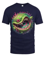 Crazy One Eye Monster Slime Cartoon Graphic T Shirt - navy t-shirt on white background