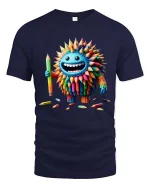 Funny Color Pencil Monster Cartoon Artist T Shirt - navy t-shirt on white background