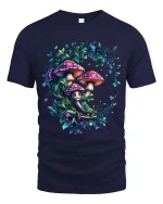 Magical Mushroom Forest Fairy Circle Art T Shirt - navy t-shirt on white background