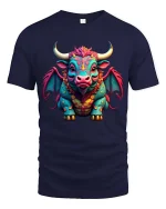 Cute Fantasy Dragon Cow Hybrid Cartoon Art T Shirt - navy t-shirt on white background